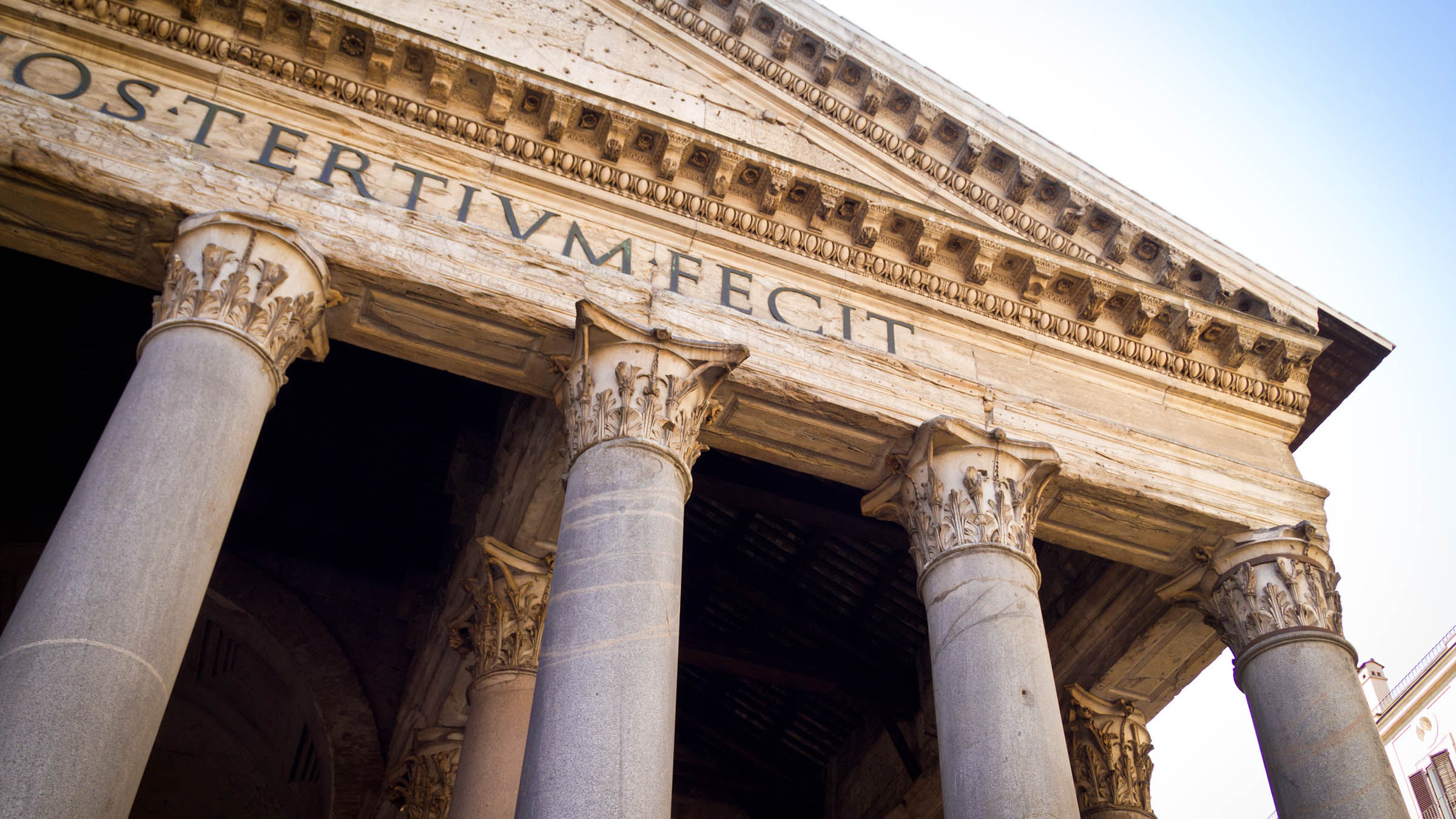 Ancient Latin inscription on the facade of the Pantheon in Rome