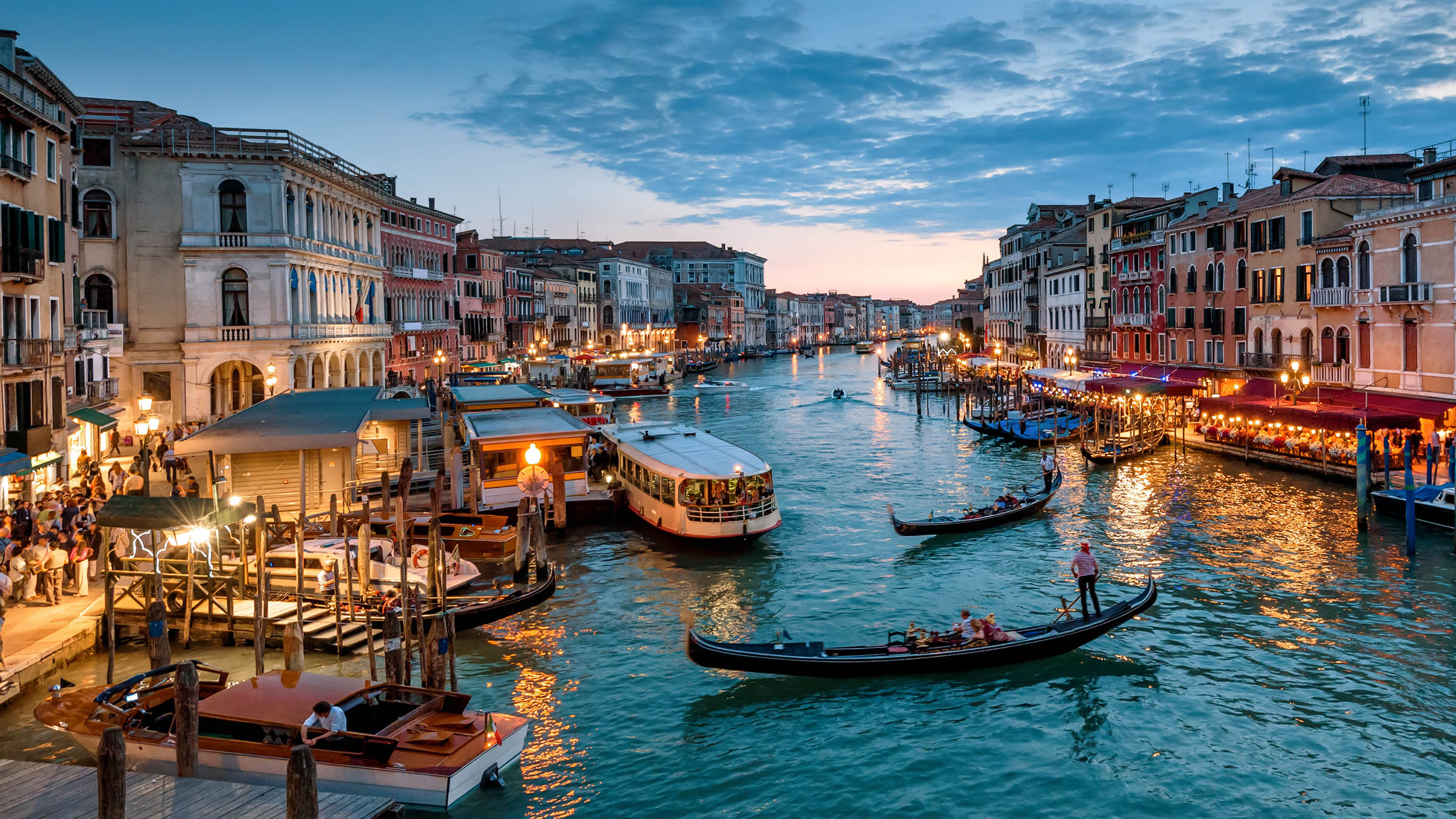 Twilight panorama of a canal in Venice, Italy