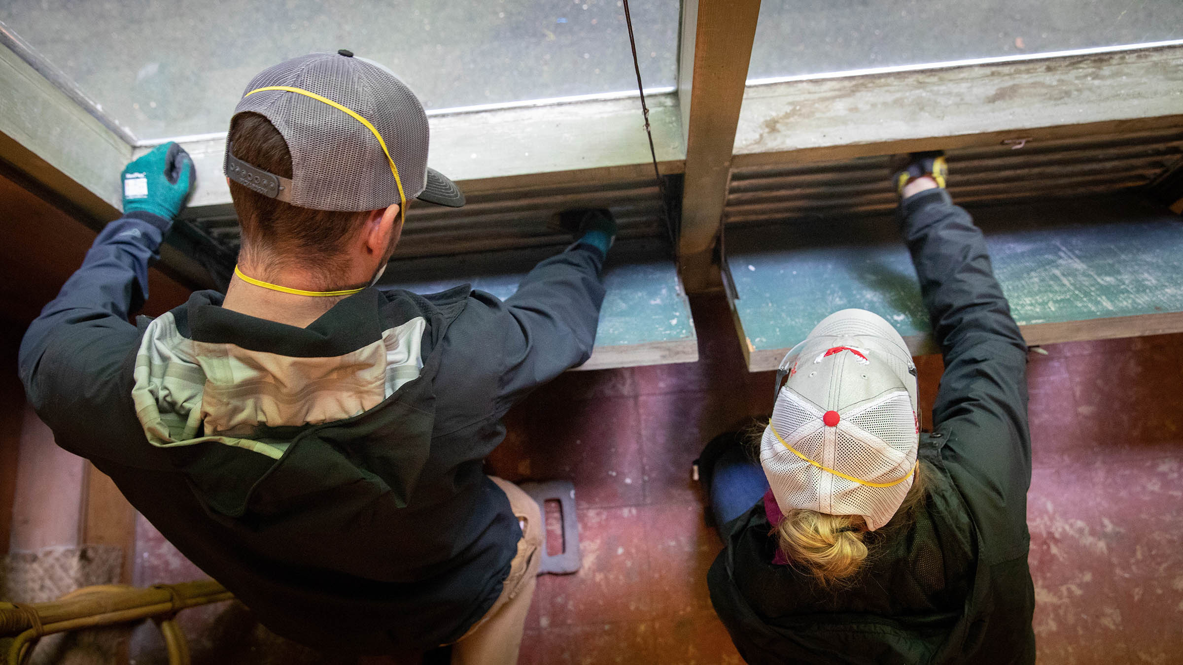 Students working on site at the Historic Preservation Field School at the Kotrell House in Eugene, Oregon