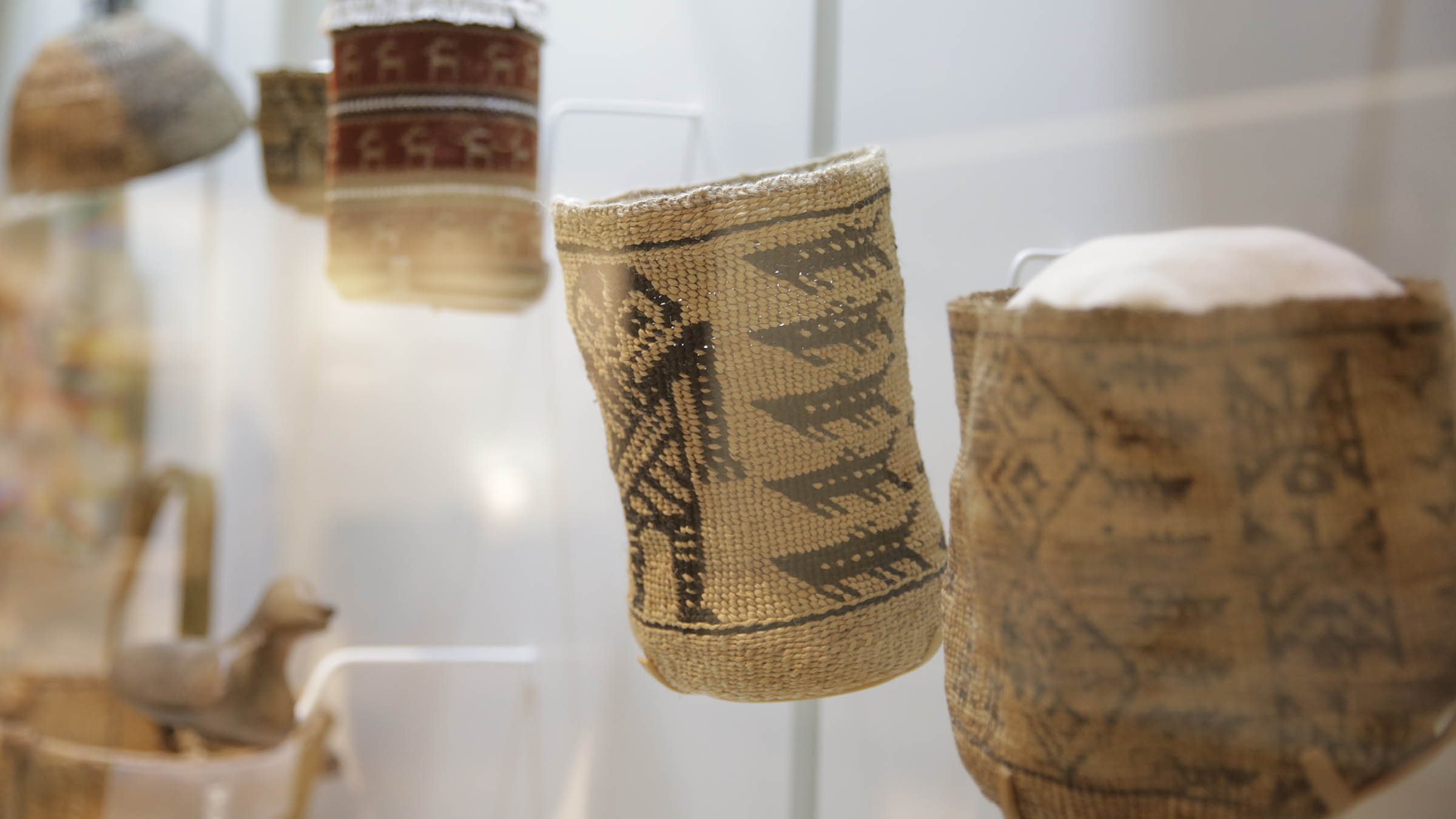 Woven baskets on display on campus at the Museum of Natural and Cultural History